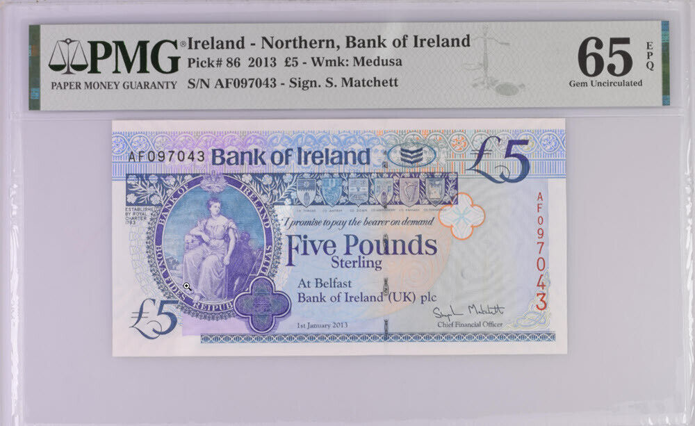 Northern Ireland 5 Pounds 2013 P 86 Gem UNC PMG 65 EPQ