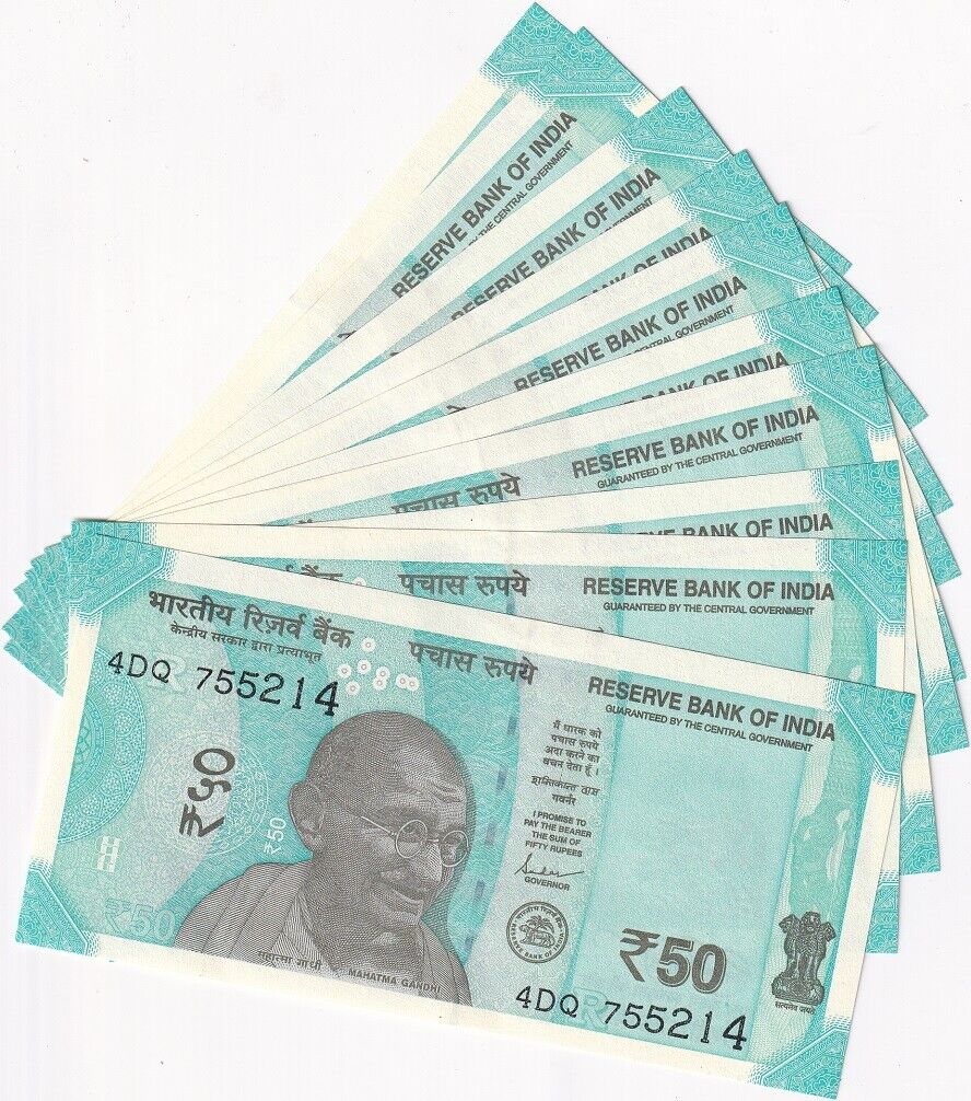 India 50 Rupees 2019 Letter R P 111 UNC LOT 10 PCS