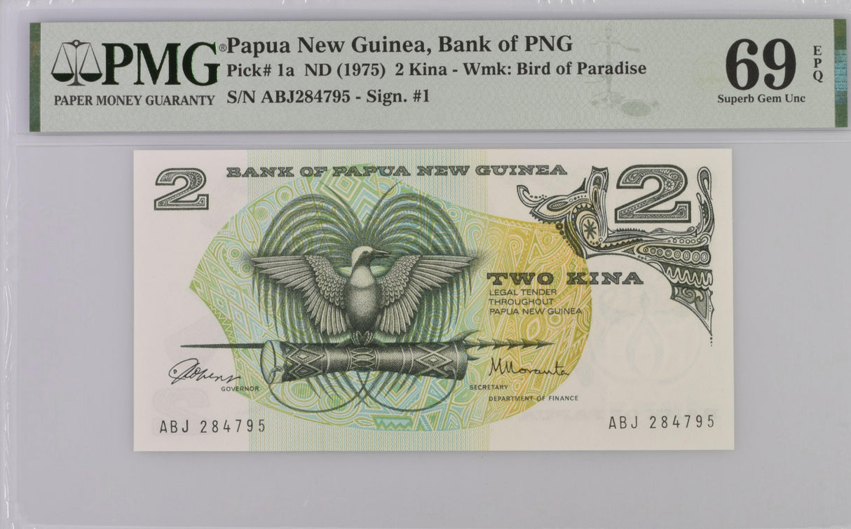 Papua New Guinea 2 Kina ND 1975 P 1 a Superb Gem UNC PMG 69 EPQ Top Pop