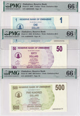 Zimbabwe Set 5; 1 50 500 750K 25Mill 2006-2008 P37-P52 Gem UNC PMG 66 EPQ