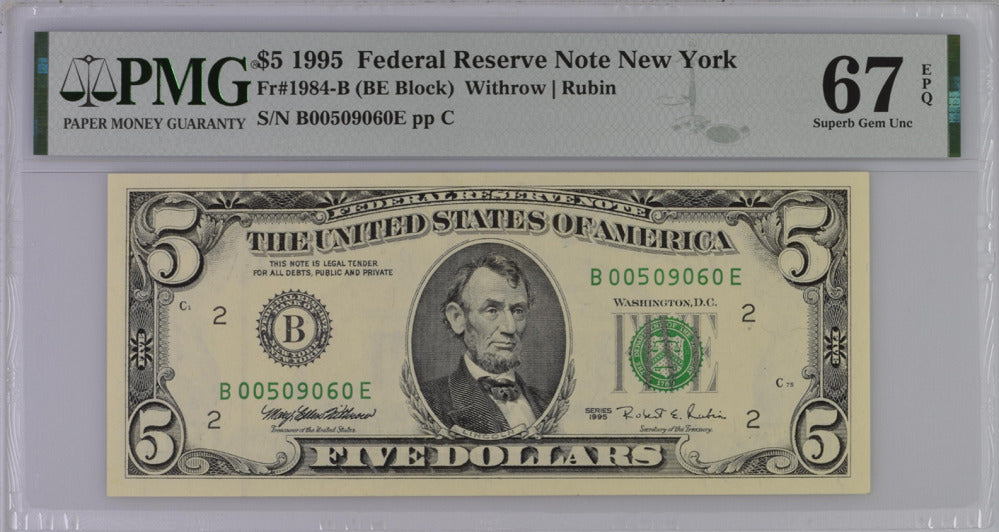 United States 5 Dollars USA 1995 P 498 B New York Superb GEM UNC PMG 67 EPQ