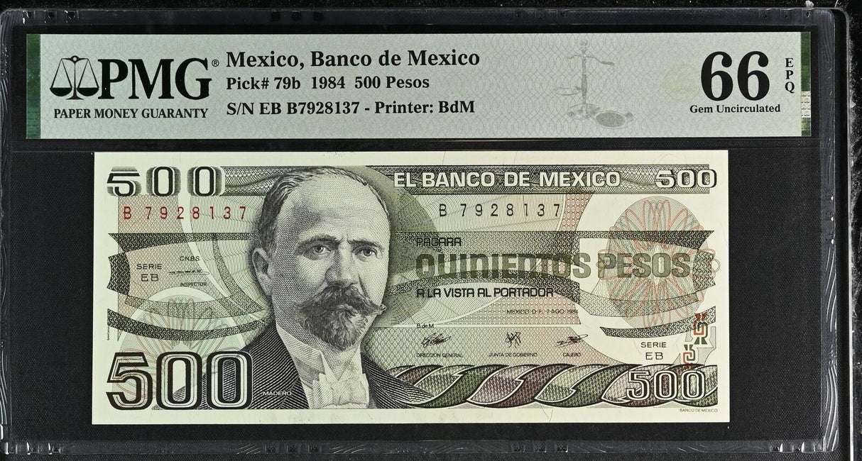 Mexico 500 Pesos 1984 P 79 b Gem UNC PMG 66 EPQ