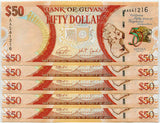 Guyana 50 Dollars ND 2016 P 41 Comm. UNC LOT 5 PCS