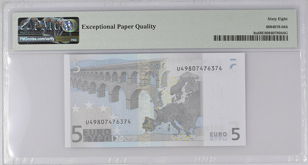 EURO 5 EURO FRANCE 2002 P 8 U PREFIX SUPERB GEM UNC PMG 68 EPQ TOP POP