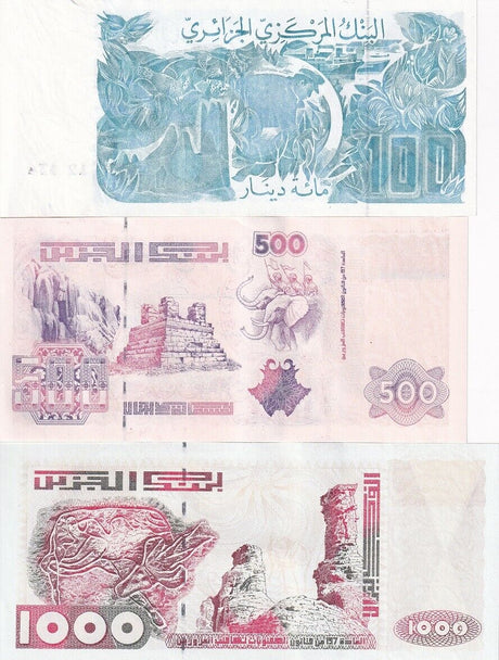 Algeria Set 3 pcs 100 500 1000 Dinars 1982-1998 P 134 P 141 P 142 UNC