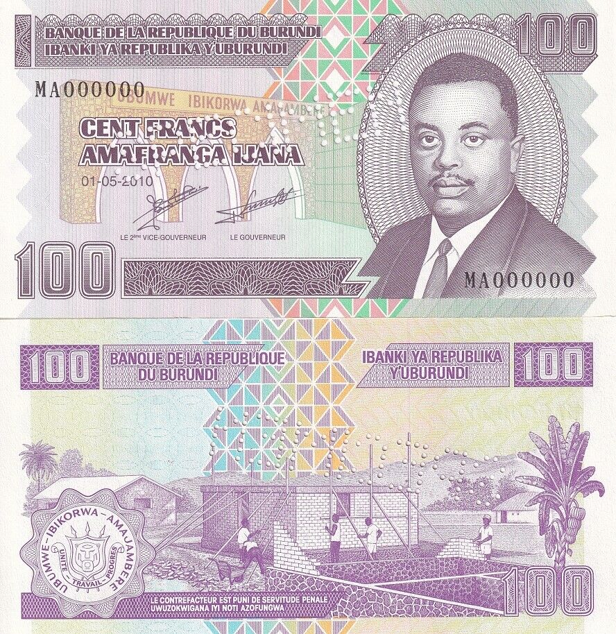 Burundi 100 Francs 2010 P 44 a Specimen UNC