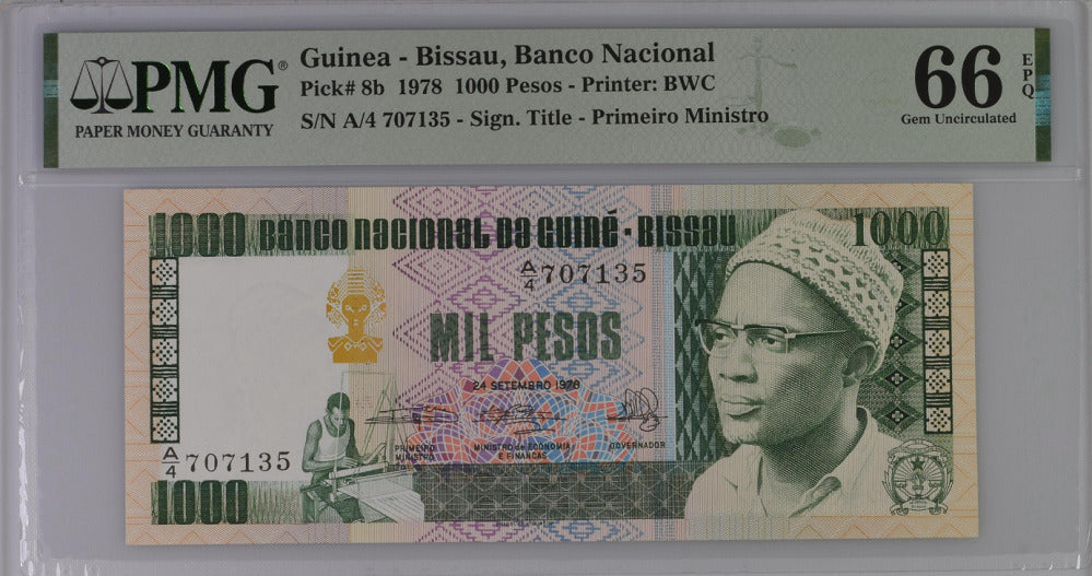 Guinea Bissau 1000 Pesos 1978 P 8 b Gem UNC PMG 66 EPQ