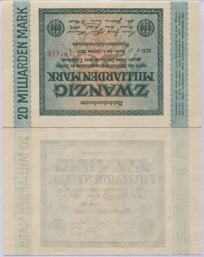 Germany 20 Billion Mark 1923 P 118 a UNC