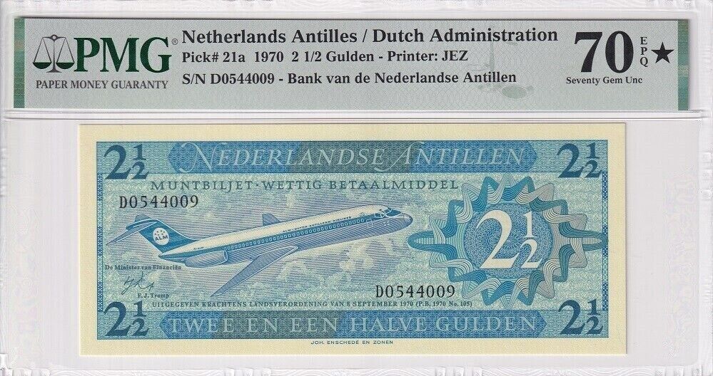 Netherlands Antilles 2.5 Gulden 1970 P 21 a Superb Gem UNC PMG 70