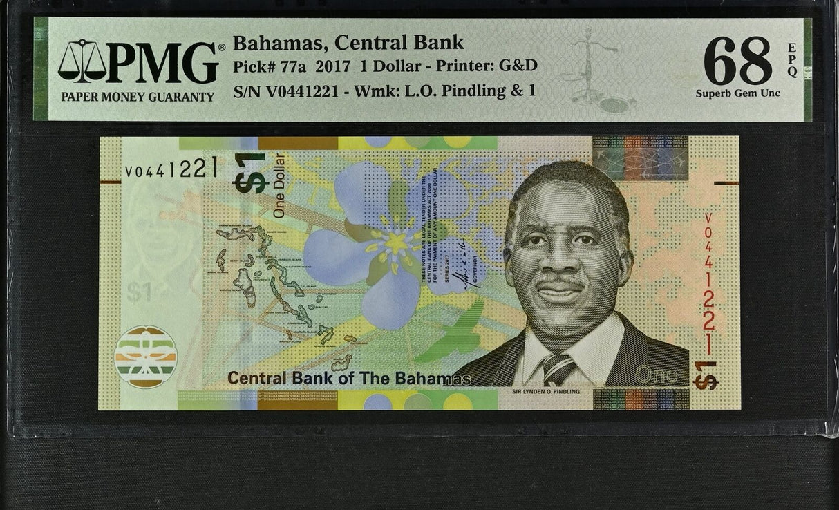 Bahamas 1 Dollar 2017 P 77 a G&D Superb Gem UNC PMG 68 EPQ