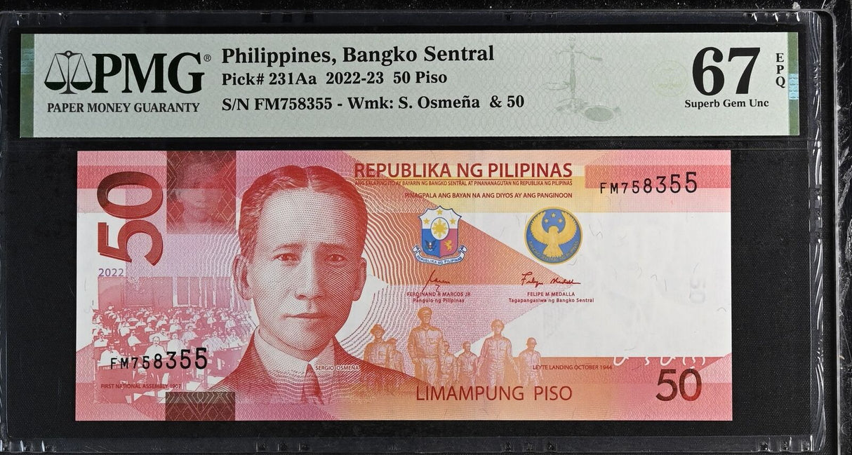 Philippines 50 Pesos 2022 P 231Aa Superb Gem UNC PMG 67 EPQ