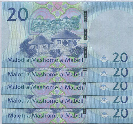 Lesotho 20 Maloti 2021 P NEW Symbol + Sign UNC LOT 5 PCS
