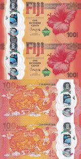 Fiji 100 Cents 2023 Commemorative Dragon P 124 UNCUT SHEET OF 2 UNC