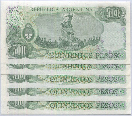 Argentina 500 Pesos ND 1982 P 303 C Series D aUNC LOT 5 PCS