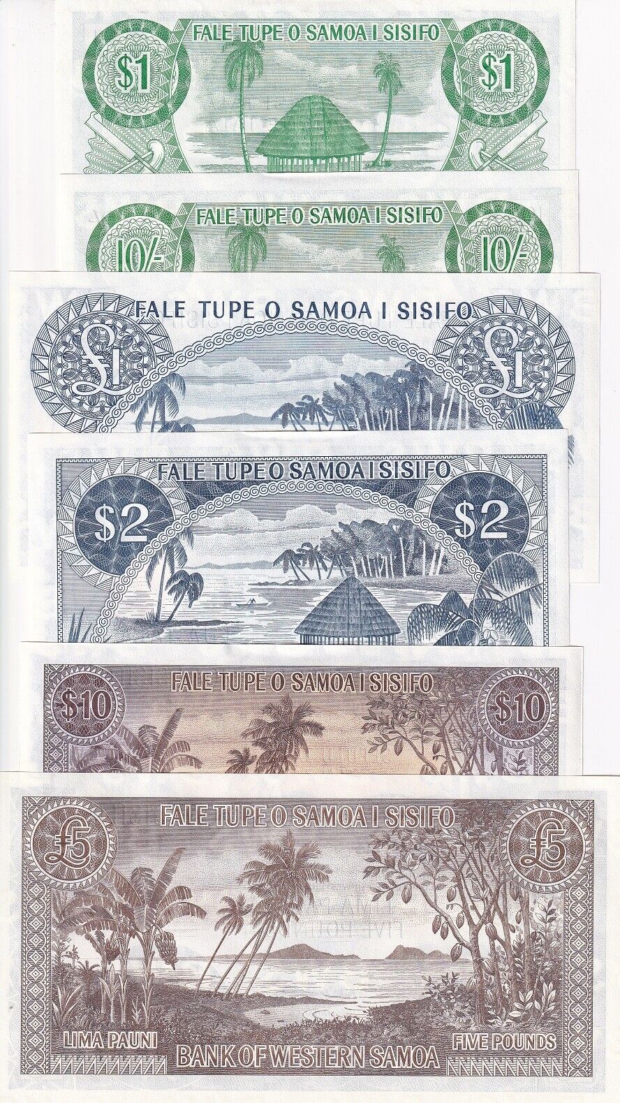 West Samoa Set 6 AU 10 SH 1 5 Pounds 1 2 10 Tala 1963-1967 P 13 14 15 16 - 18