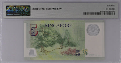 Singapore 5 Dollars ND 2020 P 47 g With 1 Star Polymer Superb Gem UNC PMG 69 EPQ