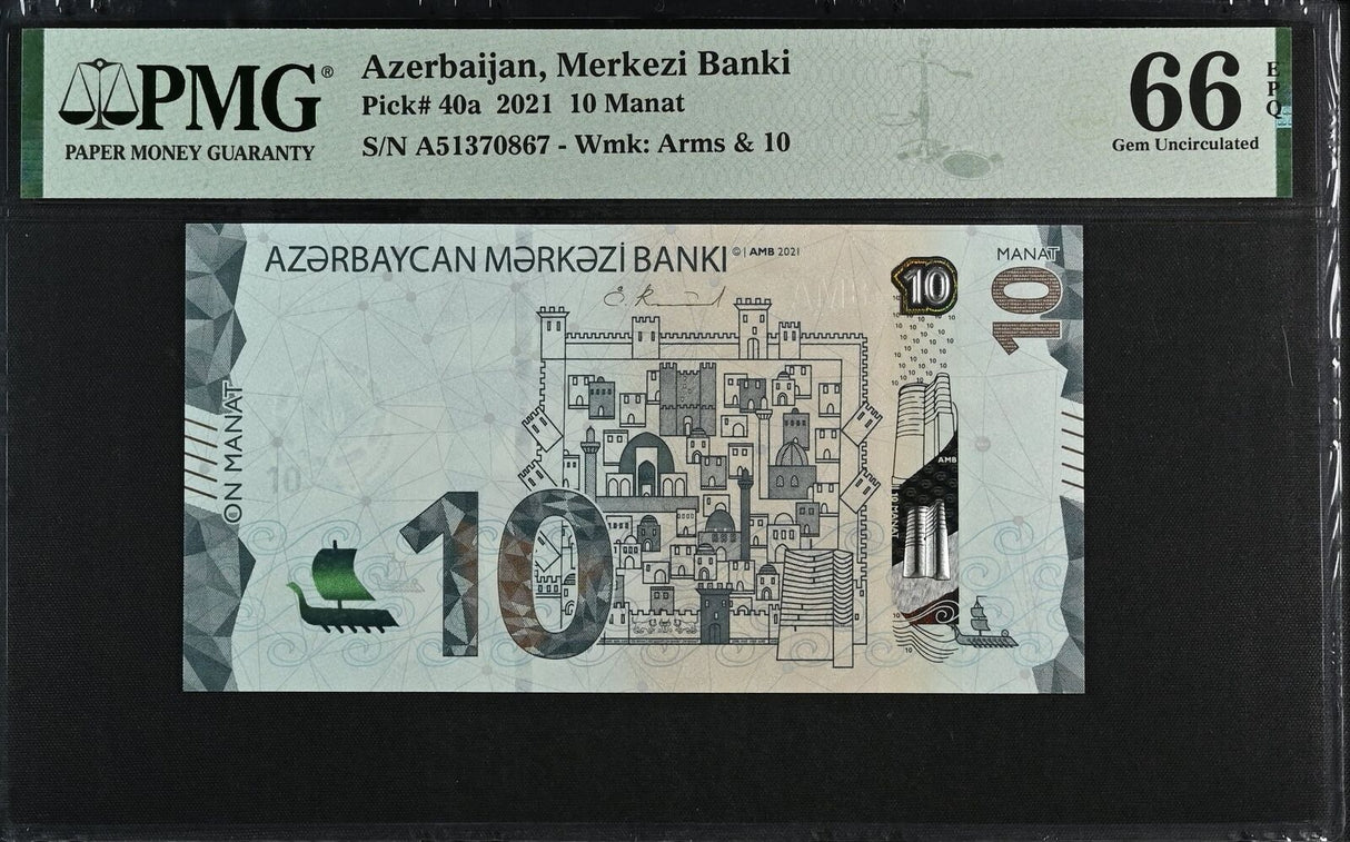 Azerbaijan 10 Manat 2021 P 40 a Gem UNC PMG 66 EPQ