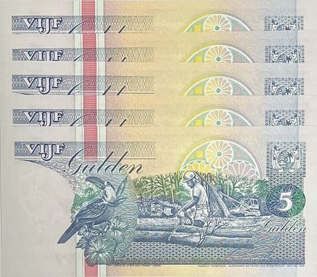 Suriname 5 Gulden 1998 P 136 UNC LOT 5 PCS