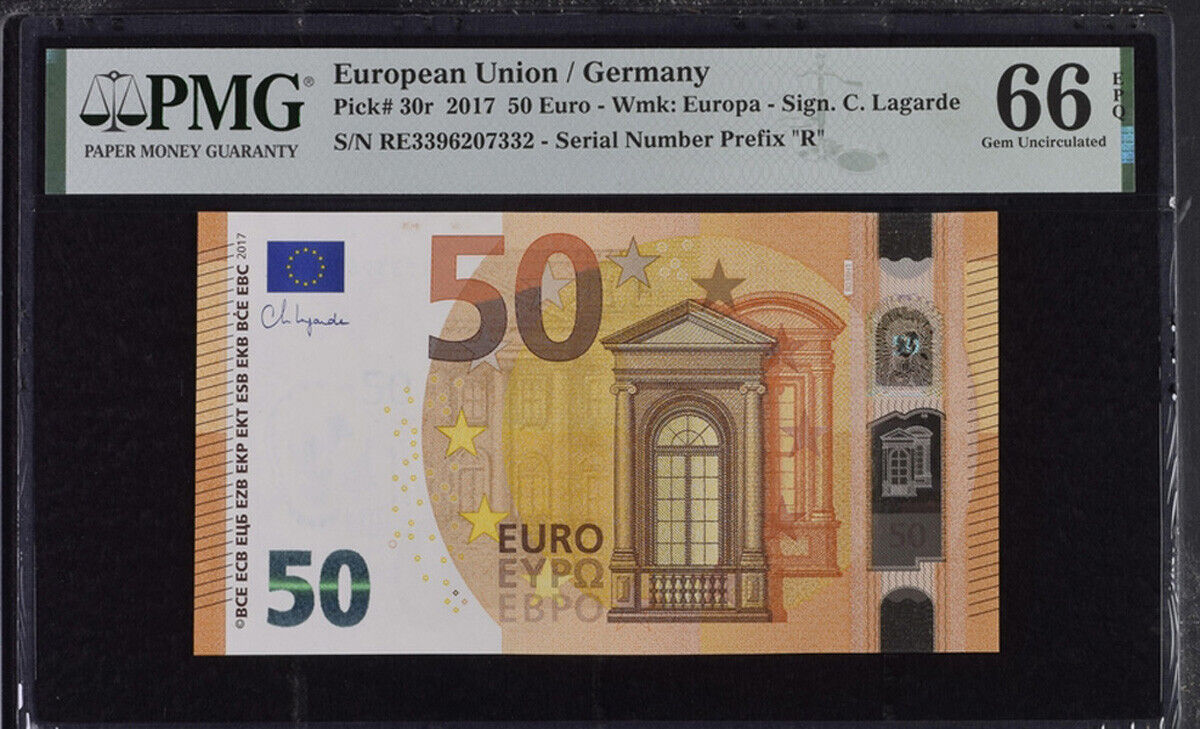 Euro 50 Euro 2017 Germany P 30 r Prefix Gem UNC PMG 66 EPQ