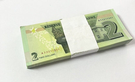 Zimbabwe 2 dollars 2019 P 101 UNC LOT 100 PCS 1 Bundle