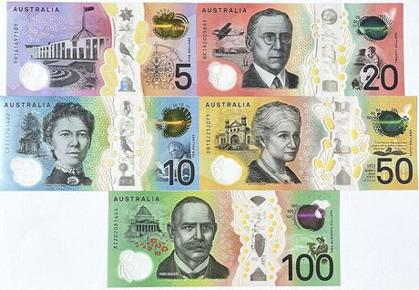 Australia Set 5 UNC 5 10 20 50 100 Dollars P 62 63 64 65 P 66 2016-2020 Polymer