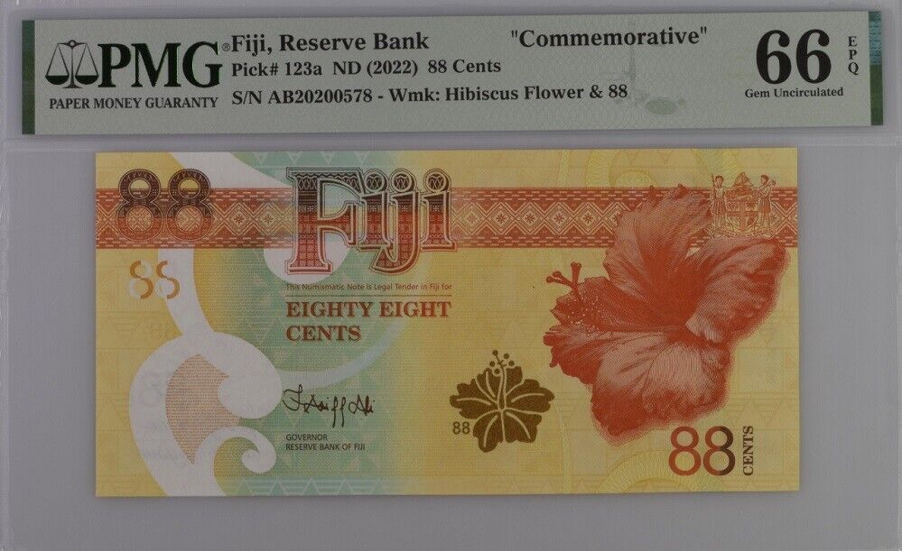 Fiji 88 Cents ND 2022 Com. P 123 a Gem UNC PMG 66 EPQ
