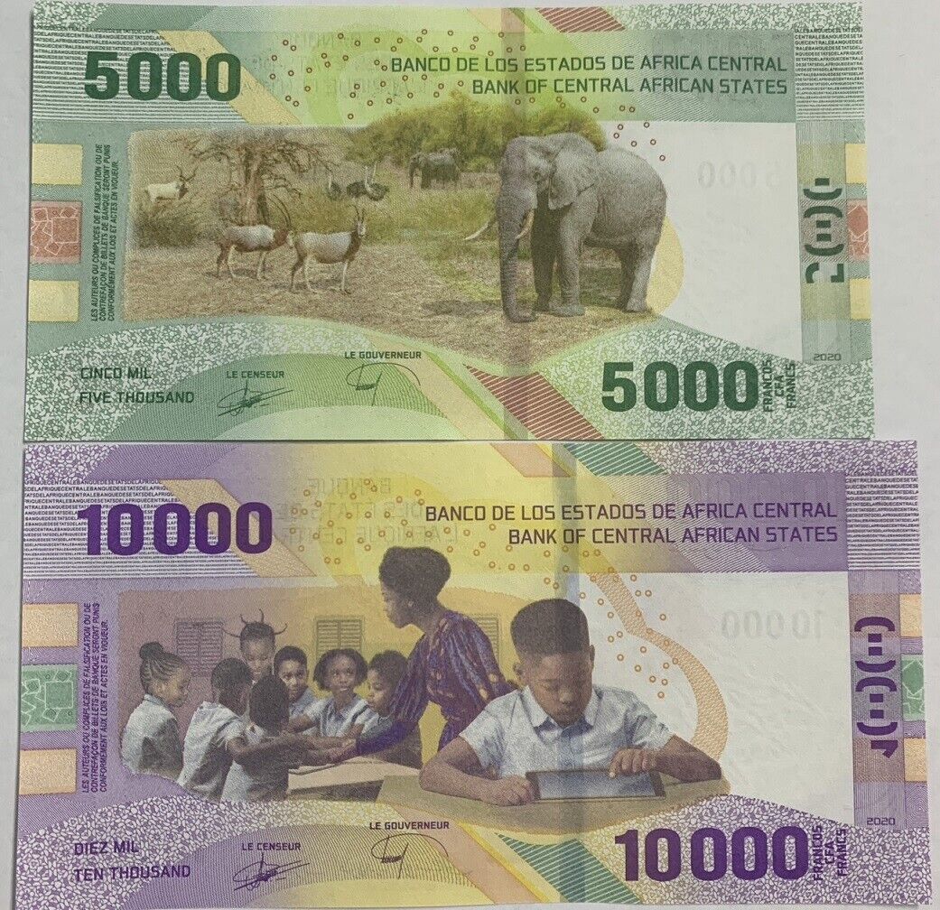 Central African States Set 5 UNC 500 1000 2000 5000 10000 FR 2020 2022 P 700-704