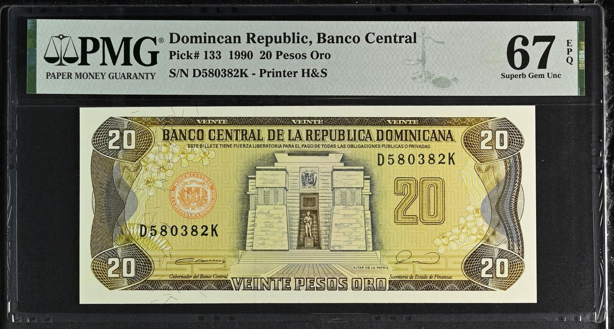 Dominican Republic 20 Pesos Oro ND 1990 P 133 Superb Gem UNC PMG 67 EPQ