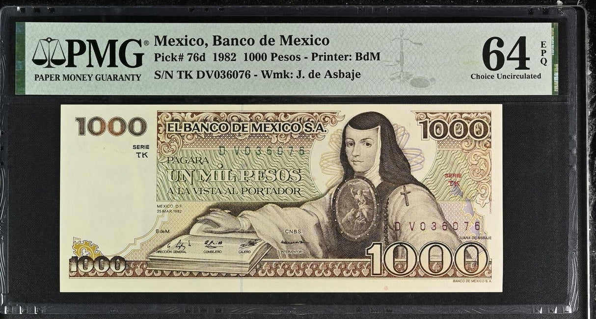 Mexico 1000 Pesos 1982 P 76 d Choice UNC PMG 64 EPQ