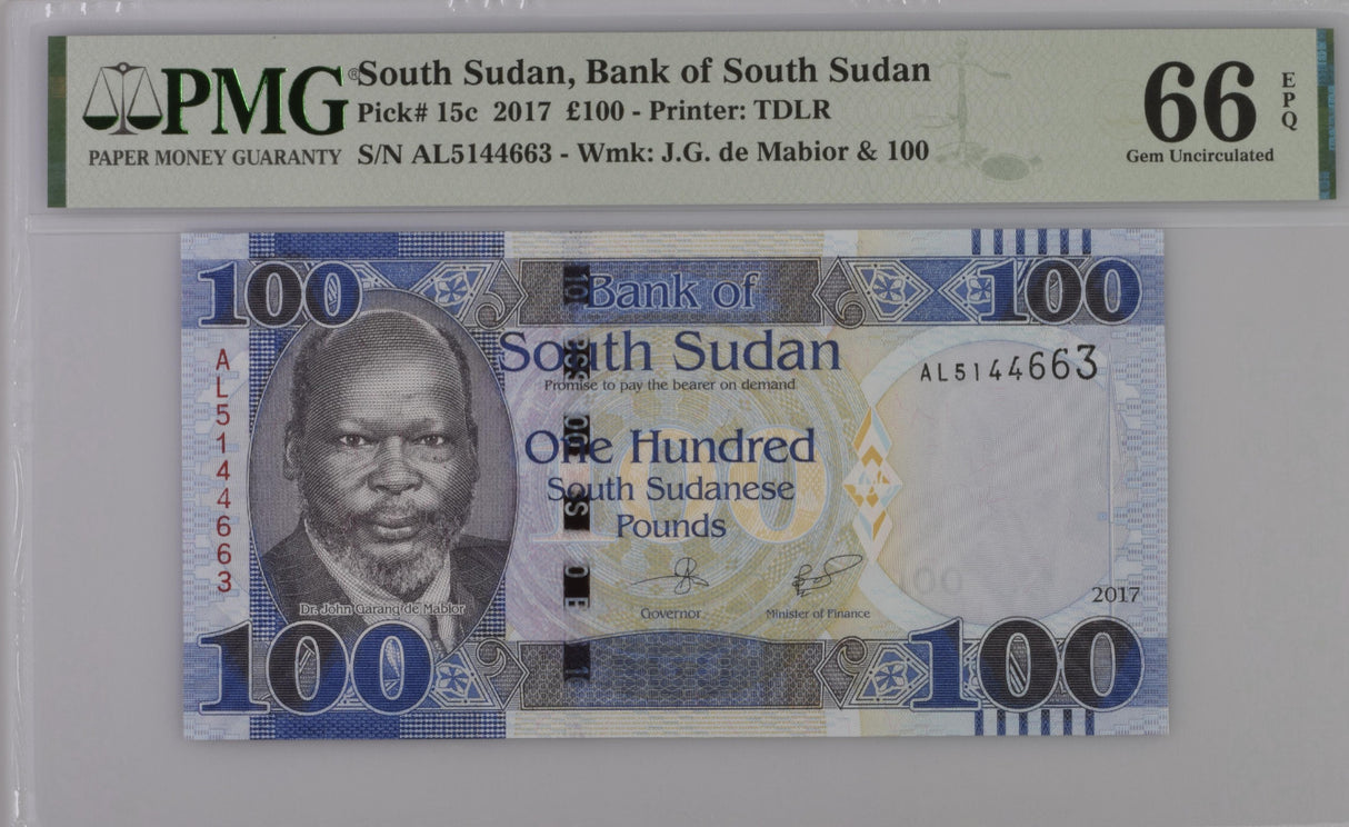 South Sudan 100 Pound 2017 P 15 c Gem UNC PMG 66 EPQ
