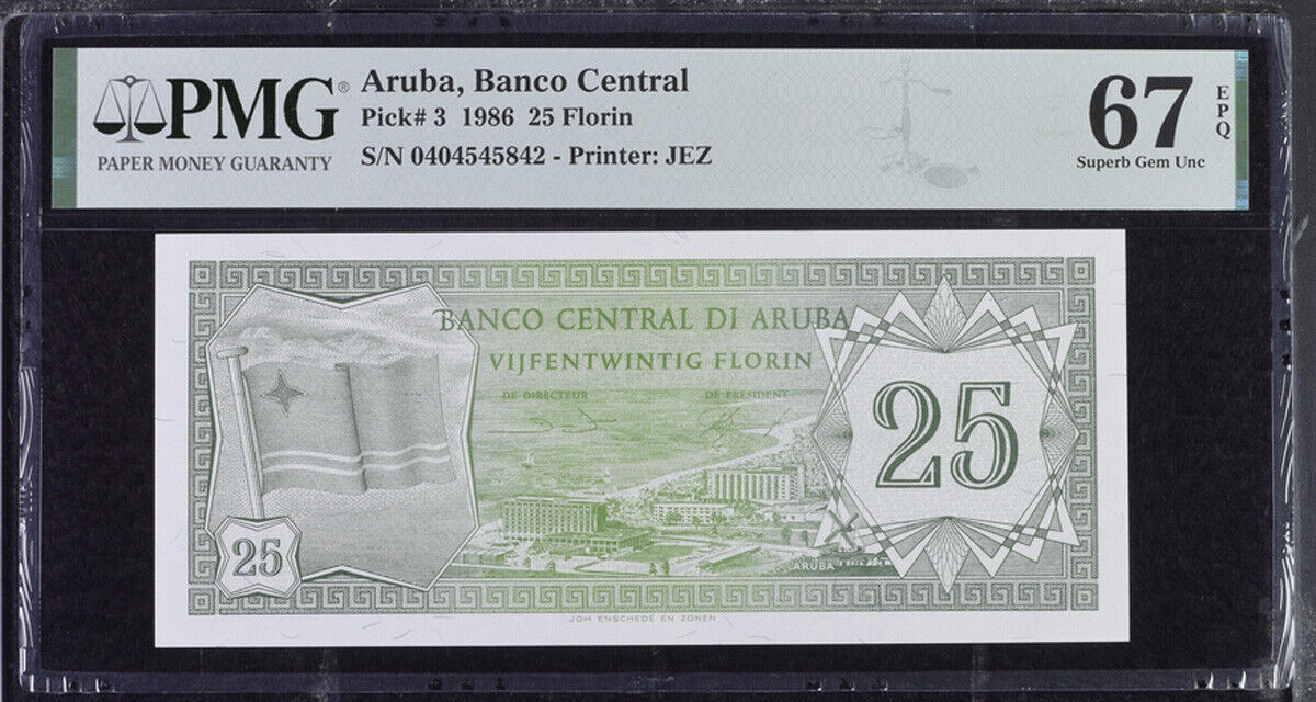Aruba 25 Florin 1986 P 3 Superb Gem UNC PMG 67 EPQ