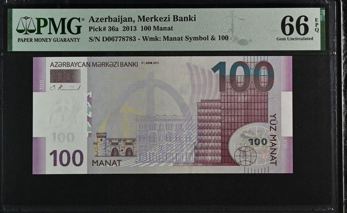 Azerbaijan 100 Manat 2013 P 36 a Gem UNC PMG 66 EPQ