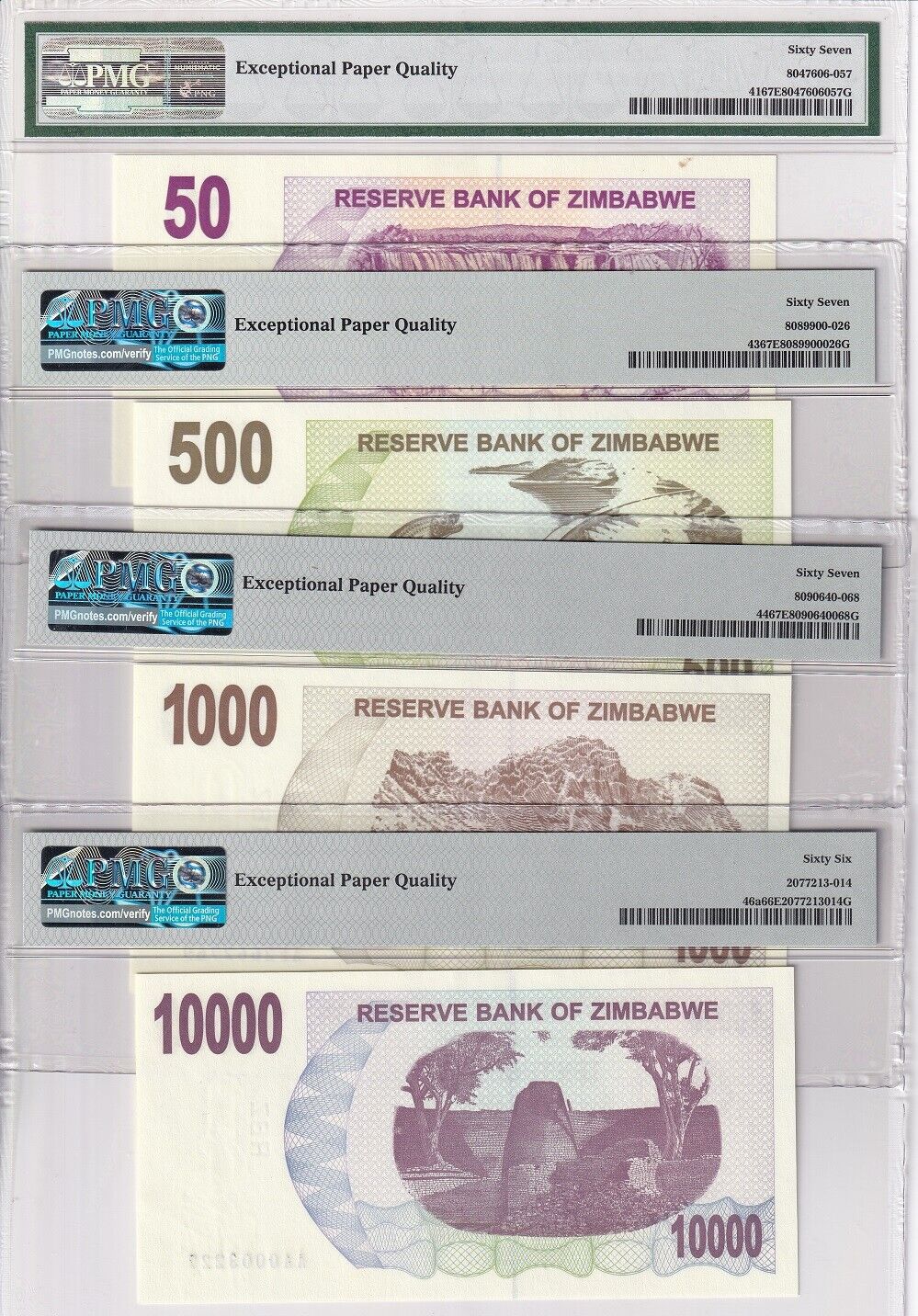 Zimbabwe Set 7; 1 50-1000 10000 Cent Dollars P33-P46 Superb UNC PMG 66 67 68 EPQ