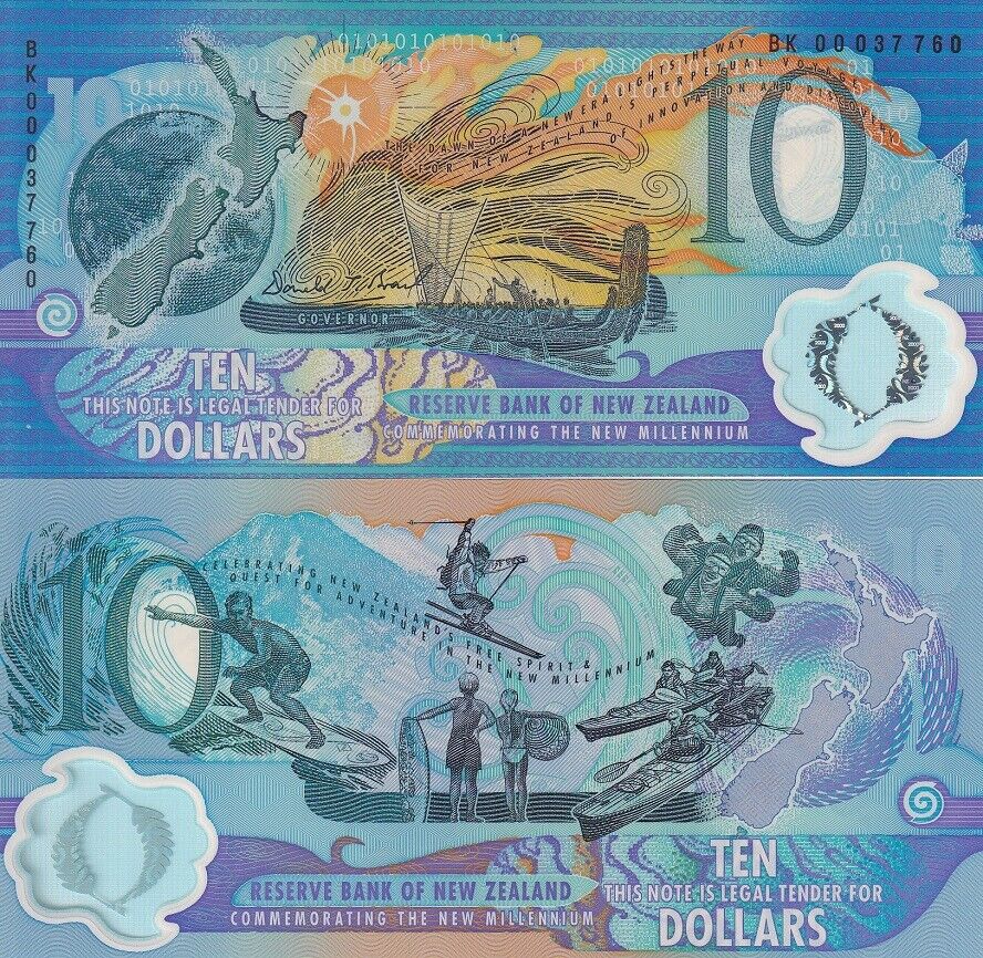New Zealand 10 Dollars 2000 200th Commemorative P 190 190a UNC