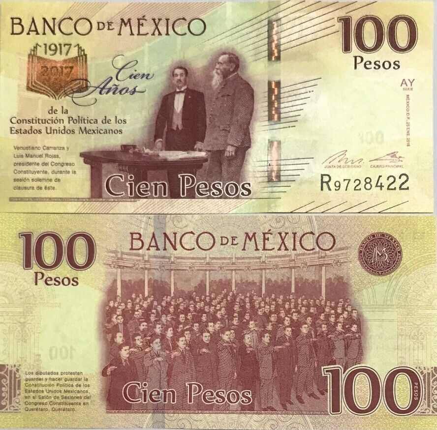 Mexico 100 Pesos 2016 2017 AY Series P 130 c UNC