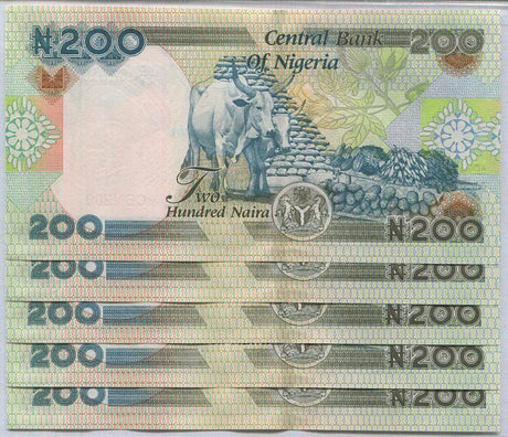 Nigeria 200 Naira 2021 P New UNC Lot 5 PCS