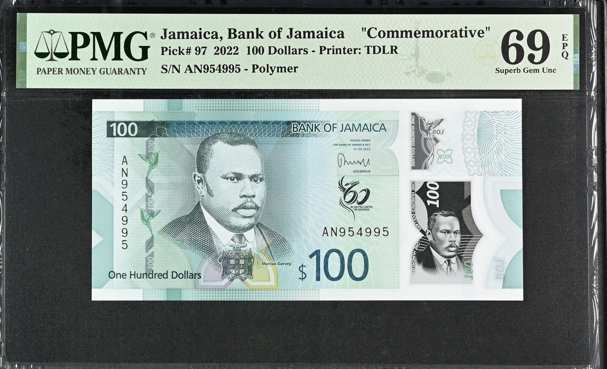 Jamaica 100 Dollars 2022 P 97 Comm. Superb Gem UNC PMG 69 EPQ