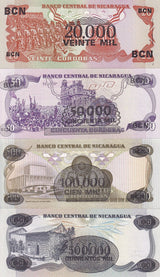 Nicaragua set 4 Pcs 20 50 500 1000 Cordobas 1987 P 147 148 149 150 UNC