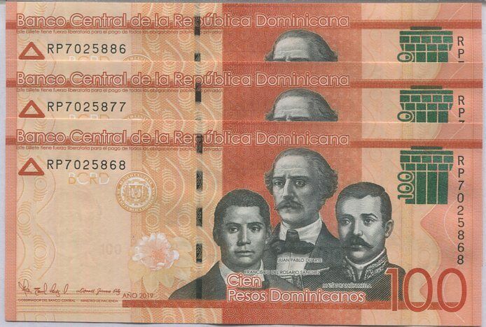Dominican Republic 100 Pesos 2019 P 190 d UNC Lot 3 PCS