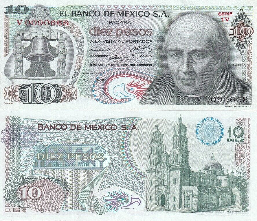 Mexico 10 Pesos 03-12-1969 P 63 b AUnc