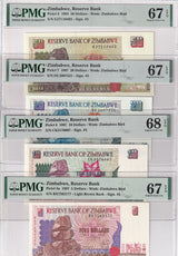 Zimbabwe SET 4; 5 - 50 Dollars 1994 1997 P 5a 6 7 8 Superb Gem UNC PMG 67 68 EPQ