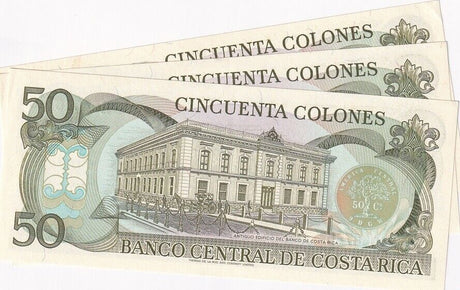 COSTA RICA 50 COLONES 1993 P 257 UNC LOT 3 PCS