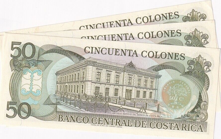 COSTA RICA 50 COLONES 1993 P 257 UNC LOT 3 PCS
