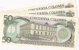 COSTA RICA 50 COLONES 1993 P 257 UNC LOT 3 PCS