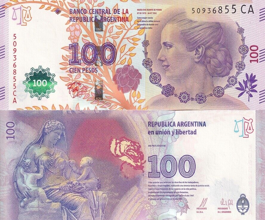 Argentina 100 Pesos ND 2016 Sign Vanoli Boudou P 358 c Suffix CA UNC