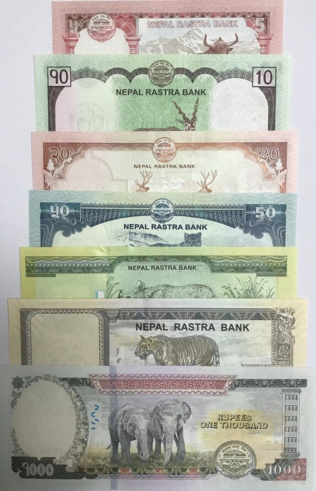 Nepal Set 7 Pcs 5 10 20 50 100 500 1000 Rupees 2019-2020 P 76- P 82 UNC