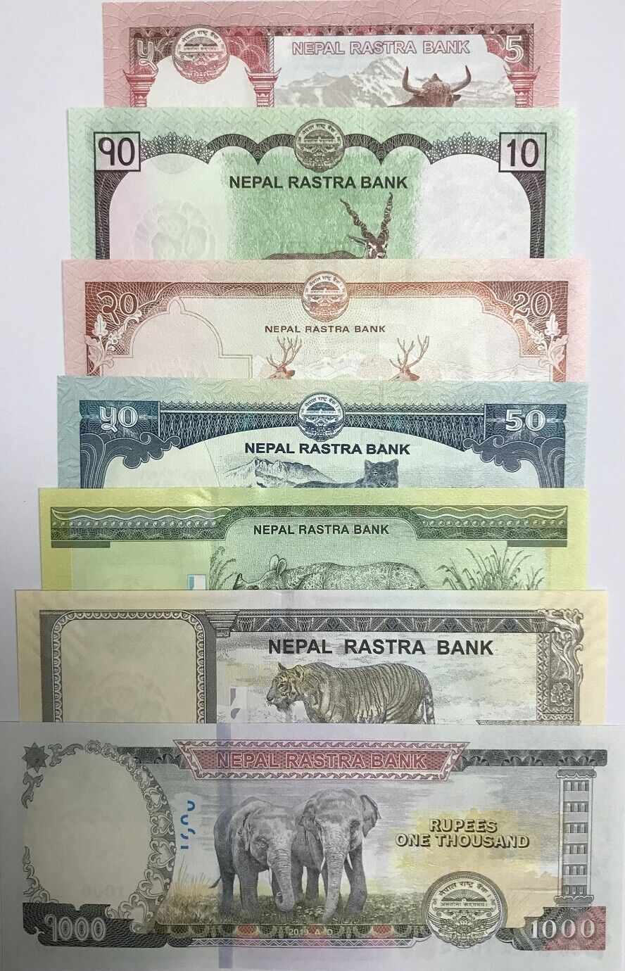 Nepal Set 7 Pcs 5 10 20 50 100 500 1000 Rupees 2019-2020 P 76- P 82 UNC