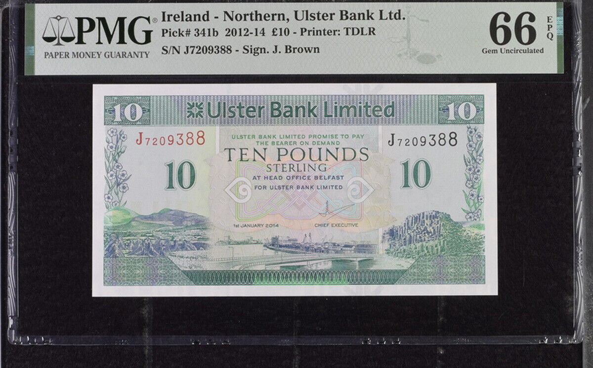 Northern Ireland 10 Pounds 2012 P 341 b Gem UNC PMG 66 EPQ