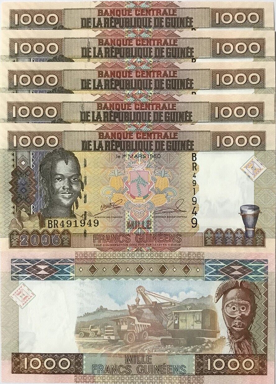 Guinea 1000 Francs 2006 P 40 UNC LOT 5 PCS