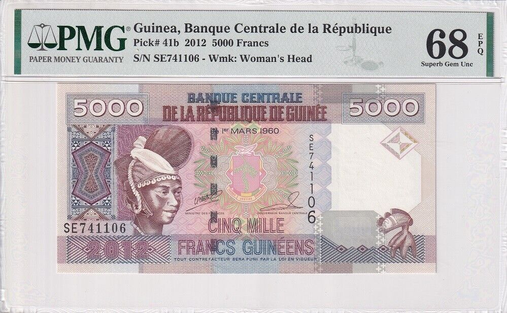Guinea 5000 Francs 2012 P 41 b Superb Gem UNC PMG 68 EPQ Top Pop